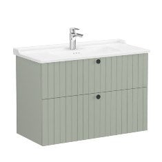 Vitra Root Groove 69470 Lavabo Dolabı, İki Çekmeceli, 100 Cm, Mat Retro Yeşil, Klasik Lavabolu